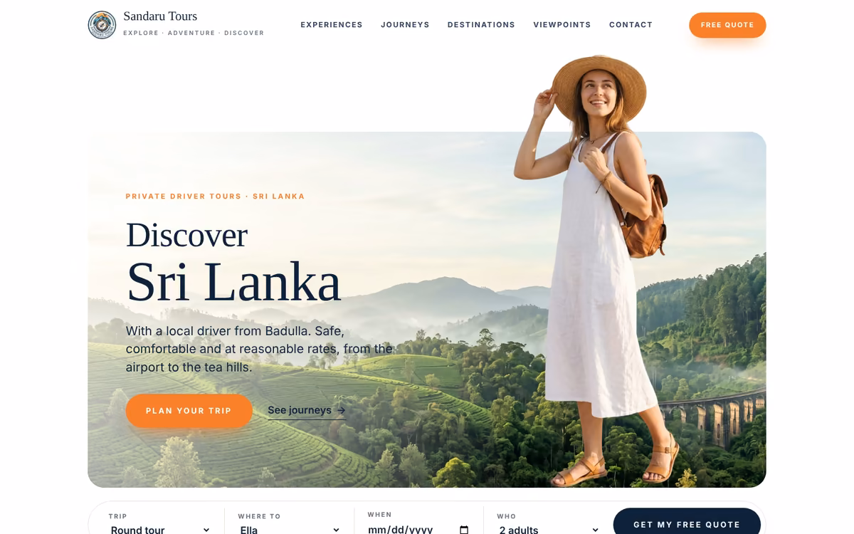 Sandaru Tours website homepage